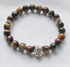 Tijgeroog armband 8mm meerdere kleuren met luipaard kraal