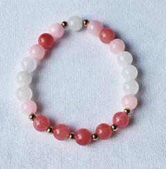 Jade armband 8mm, roze, wit en donkerroze.
