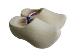 Paar blanke houten klompjes met lintje, 10cm