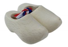 Paar blanke houten klompjes met lintje, 5cm