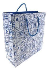 Deluxe sturdy paper Delft Blue decorated gift bag, Large
