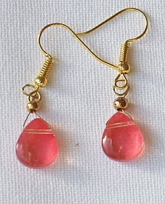 Drop earrings, soft red transparant