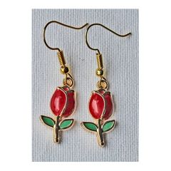 Oorbellen rood met groene tulpjes