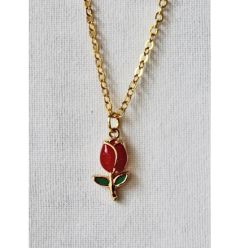 Ketting met roestvrij stalen rood en groen tulpje