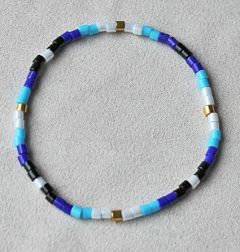 Miyuki delica 3mm kralen armband, blauw, zwart, wit en goud