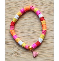 Katsuki armband zomerse kleuren, met kwastje. 16cm omtrek.