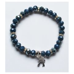 Bracelet blue 8mm opaque facetted glassbeads with charm