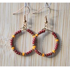 Hoop earrings 3mm Miyuki seedbeads maroon and kumquat.