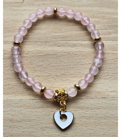 Bracelet 6mm Rose quartz beads with pink shell charm