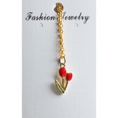 Rode tulphanger aan goudkleurige ketting