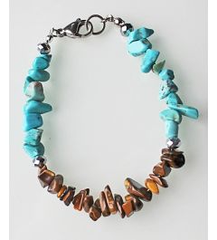 Armband Tijgeroog en Turkoois kleur splitkralen