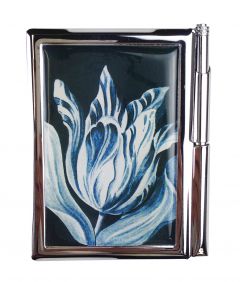 Notitieblokje Tulp in metalen kaft. In doosje.