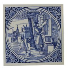 Delft blue tile - Painter, 15 cm
