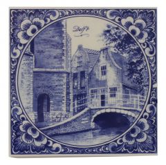Delft blue tile - Carilloneur house, Delft, 15 cm