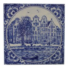 Delfts blauwe tegel - Grachten, Amsterdam,  15 cm 