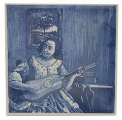 Delfts blauwe tegel - "De gitaarspeelster, Vermeer", 15 cm