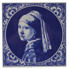 Delfts blauwe tegel - "Meisje met Parel, Vermeer", 15 cm 