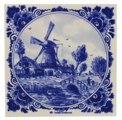 Delft blue tile - "Mill, Farm", 15 cm