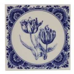 Delfts blauwe tegel- "Tulpen" , 15 cm 