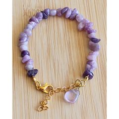 Bracelet soft lilac and pink Lepidolite chip beads with charm