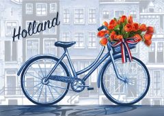 Postkaart fiets met tulpen