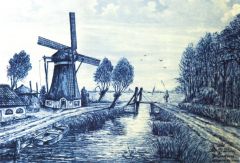 Postkaart Delfts blauw molenlandschap