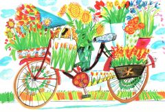 Postkaart kleurrijke fiets met bloemen