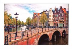 Postkaart stadsgezicht brug over gracht