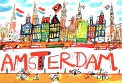 Postkaart aquarel illustratie Amsterdam