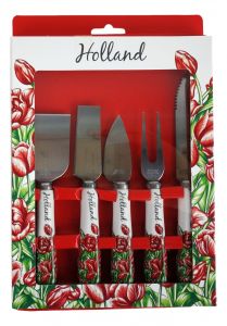 5 delige kaasmessenset "Rode Tulpen"