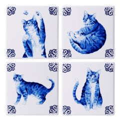 Onderzetters Lieve Kat (keramiek), 4 stuks
