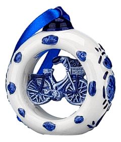 Kerstornament Ring met Fiets - Delfts blauw