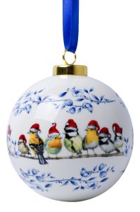 Kerstbal "Vogels met kerstmuts"