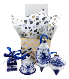 Geschenkdoos "Delfts blauwe Kerst molen " 4 kerstboomversieringen
