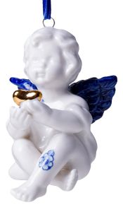 Keramieken Kerstengel met Hart - 8.5 cm