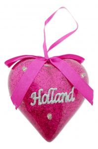 Kersthanger Hart met LED en Glitter "Holland" - Paars