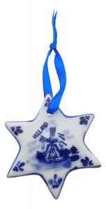 Kersthanger Delfts blauw kerstster met molen