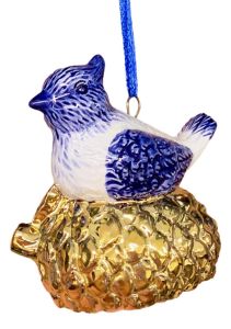 Kerstornament vogel - delftsblauw/goud