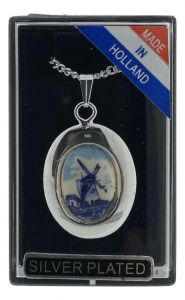 Ketting Zilver "Ovale hanger met Molen"
