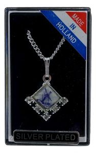 Ketting Zilver "Vierkante hanger met Molen en kristallen"