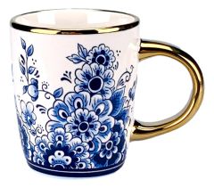 Koffiemok "Bloemen - Goud" Delfts Blauw