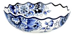 Scalloped Ceramic Bowl - Delft Blue Motif - 12.5 cm