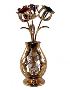 3 Tulpen in vaas, gekleurde Swarovski strass kristallen