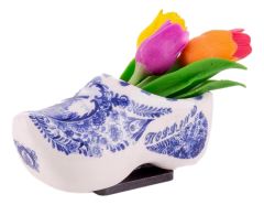 Magneet Keramiek Klomp met Tulpen - Delfts Blauw (7 cm)