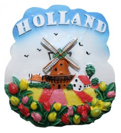 Koelkastmagneet Holland Molen Tulpenveld, 7 cm