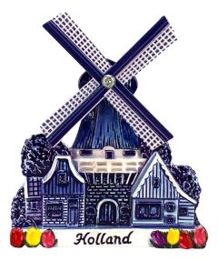 Magneet Hollandse Molen met Tulpen - Delfts Blauw