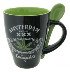 Mok "Amsterdam Cannabis" met lepel