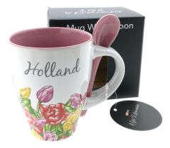 Mok met Kleurrijke Tulpen en Lepel