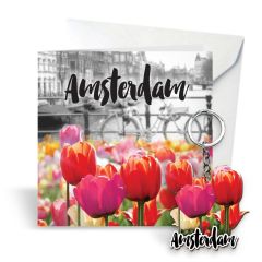 Postkaart Amsterdam Tulpen met Sleutelhanger