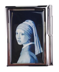 Notitieblokje Meisje met Parel in metalen kaft. In doosje.